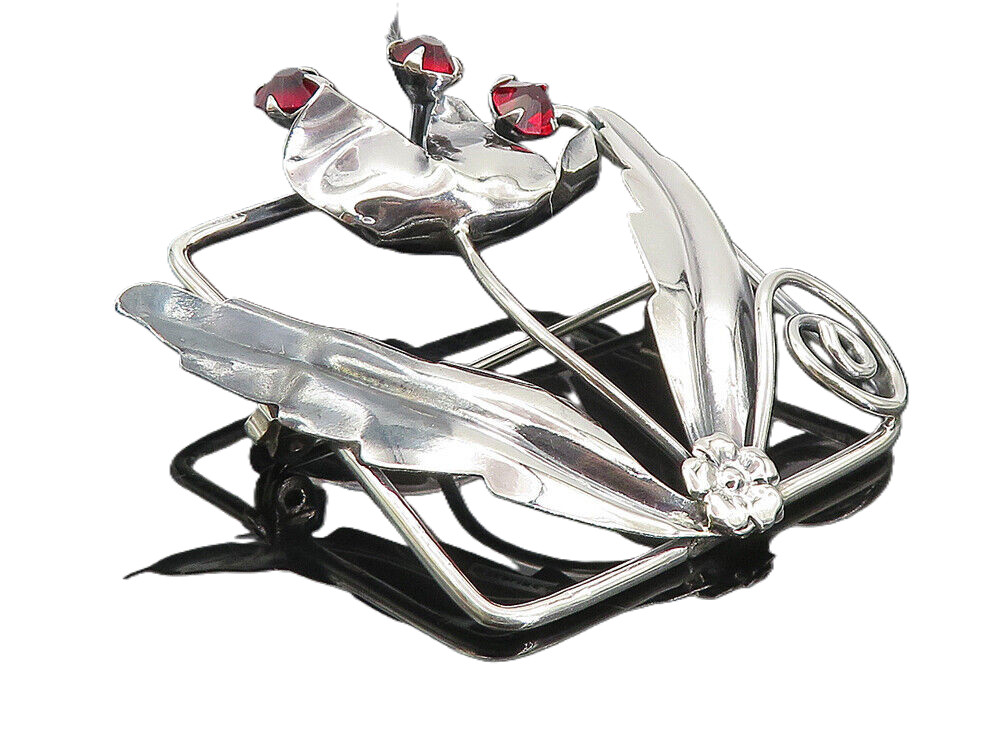 リジー PTDアイスクリームピンバッジ 925 Sterling Silver Vintage Red Topaz Shiny Flower Swirl