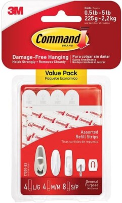 3M 17200ES Command Foam Assorted Refill Strips Small Medium & Large 1 Pack