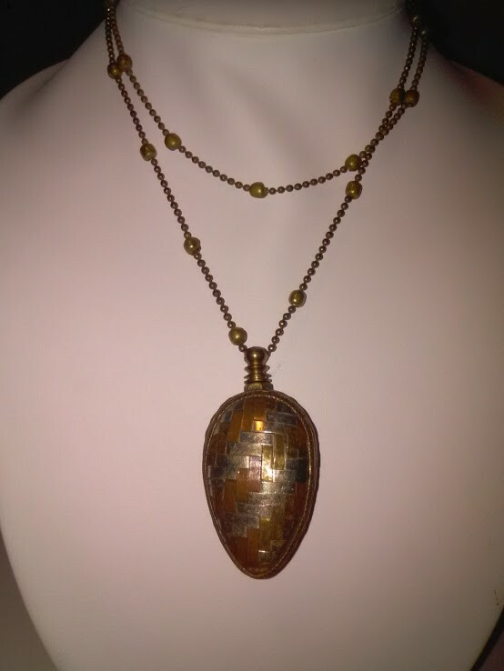 Antique Ornate Perfume Pendant ... Brass, Copper, Silver and Gold Metal