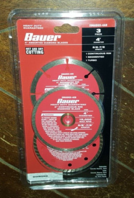 BAUER 4'' Assorted 3pc Diamond Blades ~Segmented/Turbo/Continuous Rim~  #57887