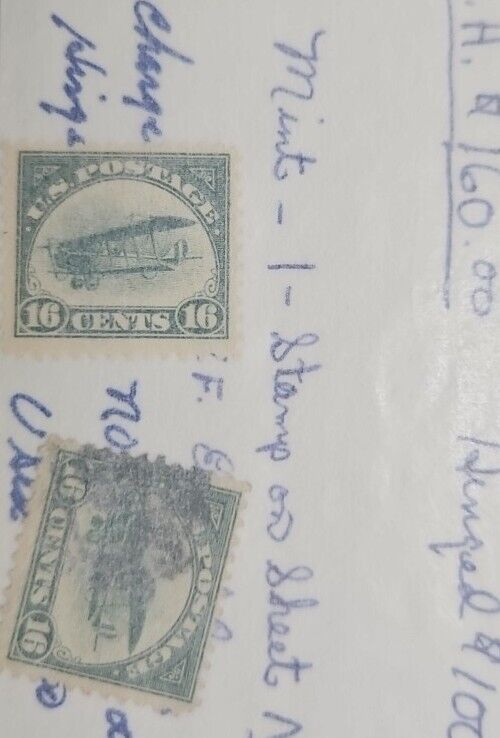 Travelstamps: (2)1 918 Us Stamps Scott# C2, 16c Curtiss Jenny Mint 