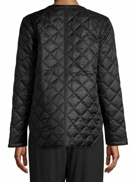Pre-owned Eileen Fisher Lightweight Washable Diamond Quilted Puffer Jacket Black M
