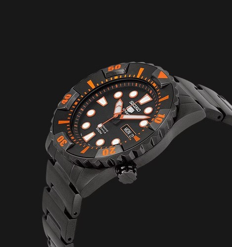 Pre-owned Seiko 5 Snzj21k1 Sport Automatic Black Orange Men Watch Steel 100m Snzj21