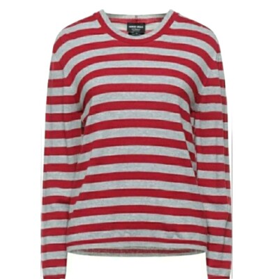 Giorgio Armani Mens Crewneck Cashmere Sweater Red Stripe 50 Italy