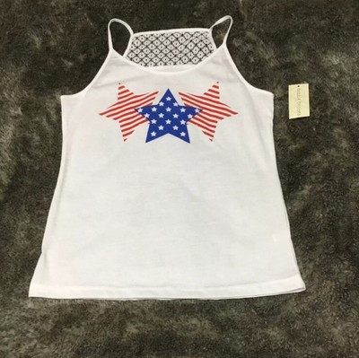 Bobbie Brooks Girls Tank Top American Flag Stars Mesh Back Size M 7/8 NWT