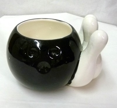 Napcoware Black Bowling Ball White Pins Ceramic Flower C5442 Planter Vintage