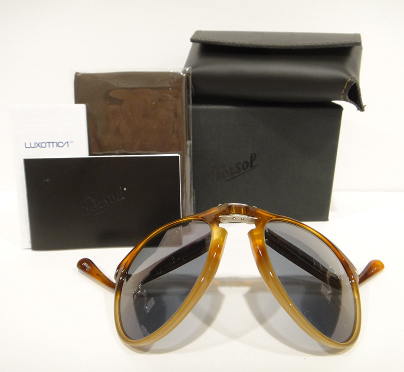 Pre-owned Persol 9714 Sunglasses Folding 9-714 Blue 102556 Light Havana Authentic 55m