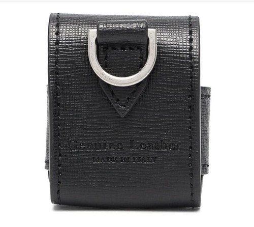 Pre-owned Off-white Virgil Abloh Diagonal Striped Black Saffiano Leather Airpods Case