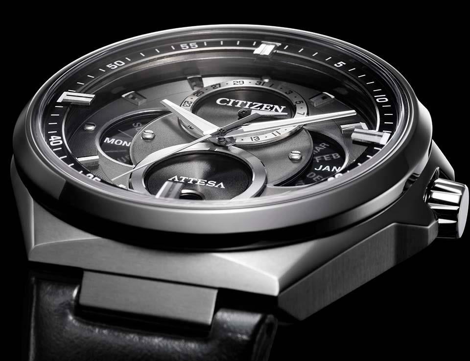 Pre-owned Citizen Attesa Bu0060-09h Eco-drive Triple Calendar Moon Phase Titanium Watch