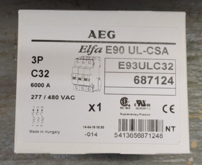 AEG ELFA E90S UL-CSA E93SULC32 CIRCUIT BREAKER 32A 3P 480VAC NEW!! QUANTITY!!