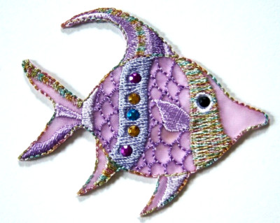 Wright's Orchid/Iridescent/Beads 2'' x 2 1/2'' Iron On Applique wp-318