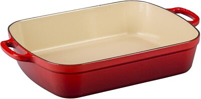 LE CREUSET 7 QT Cast Iron Signature Rectangular Roaster Cherry Red Blueberry    