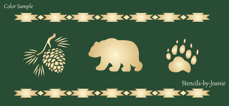 Joanie Pine Cone Stencil Rustic Lodge Bear Paw Mountain Cabin