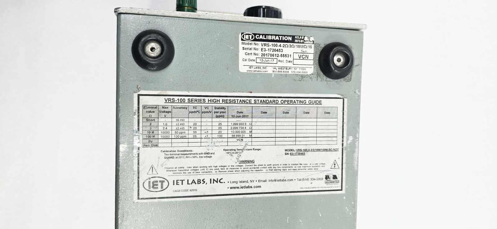 IET VRS-100 SERIES HIGH RESISTANCE STANDARDS VRS-100-4-2