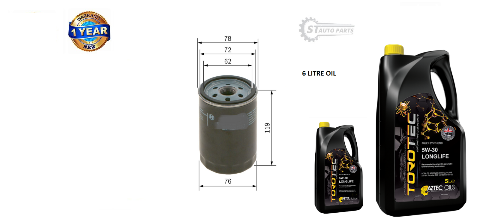 FOR JAGUAR X-TYPE V6 SE 2.0 LITRE PETROL OIL FILTER WITH 6 LITRE ENGINE OIL