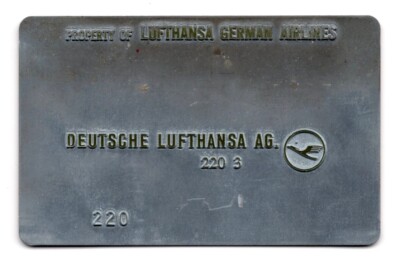 VTG OBSOLETE - DEUTSCHE LUFTHANSA AIRLINES - EMBOSSED TICKET VALIDATION PLATE