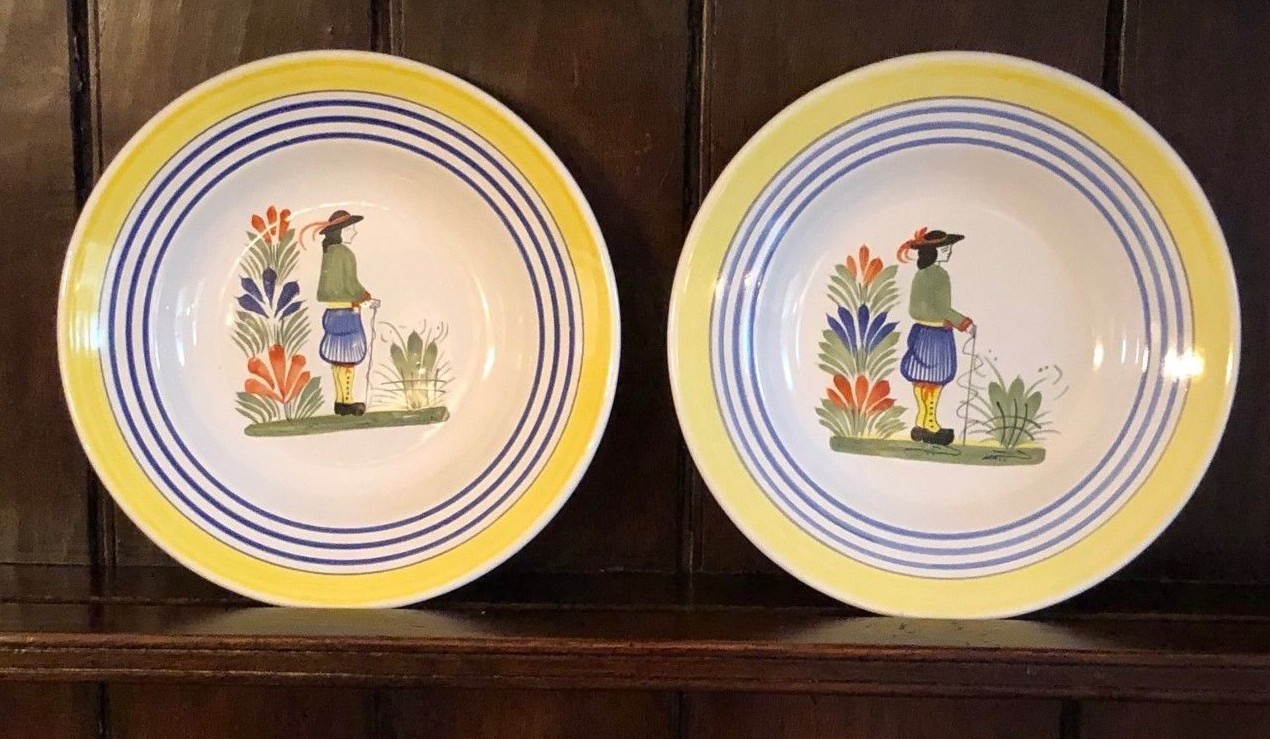 Vintage Henriot Quimper French pottery set of two 9 1/2