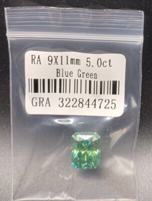 GRA Moissanite Blue Green Diamond Emerald 5 Ct VVSI 9x11mm Authentic Ex Clarity