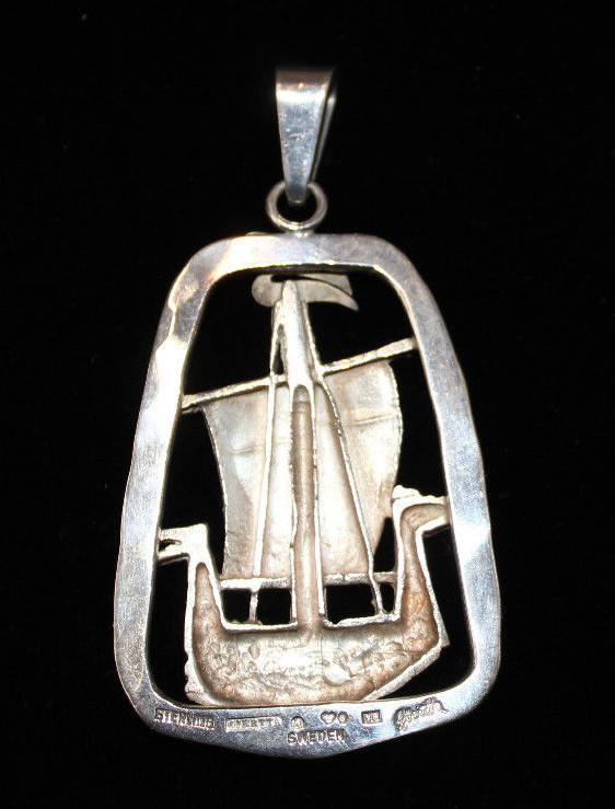 MODERNIST CLAES GIERTTA STERLING SILVER 925 VIKING SHIP PENDANT SWEDEN