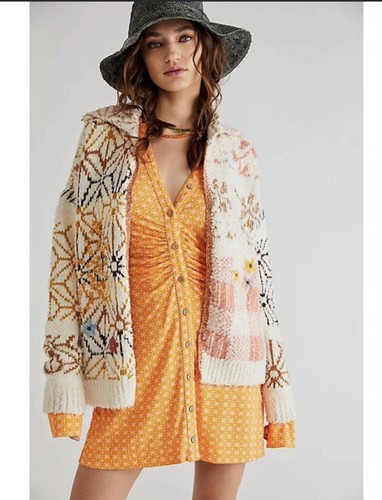 

Кардиган-кардиган Free People Prairie с открытым передом и цветочным принтом, милый пастельный пушистый кардиган, Coral sand