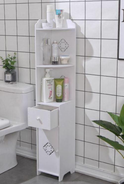 Mobile Mobiletto 3 Ripiani Cassettiera 120x22x22cm In Legno Bianco 15028 bal