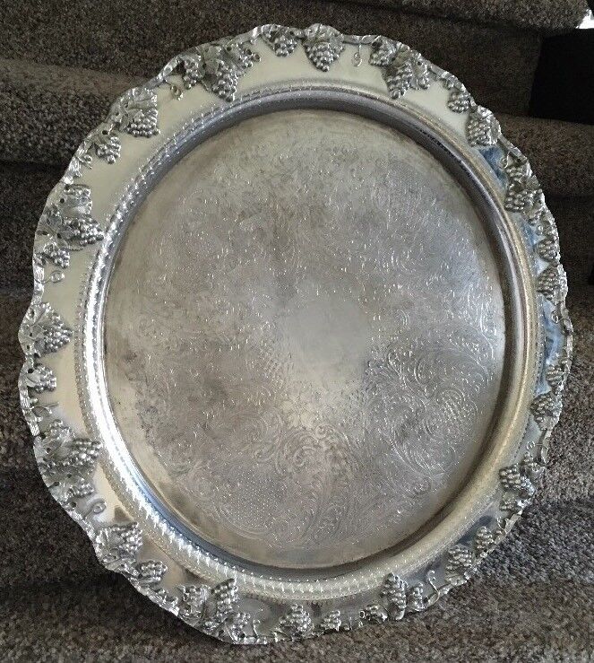 VTG Victorian 20” Serving Tray Platter FB Rogers Silver Co 8208 Silver On Copper