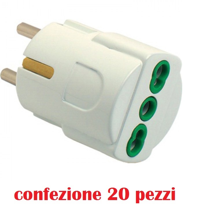 Set 20 Pezzi Adattatore Riduttore Spina Schuko A Presa 2P+T 10/16a Bipasso moc