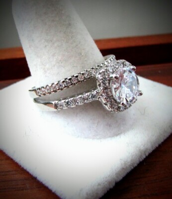 2.05 cwt Created Sapphire Engagement/Wedding Ring Set 925 Sterling Silver