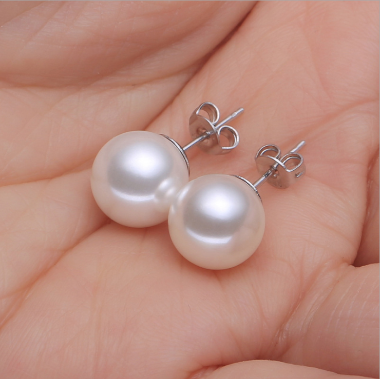 6/8/10/12mm Natural South Sea Shell Pearl Stud Earrings 925 Sterling Silver Set