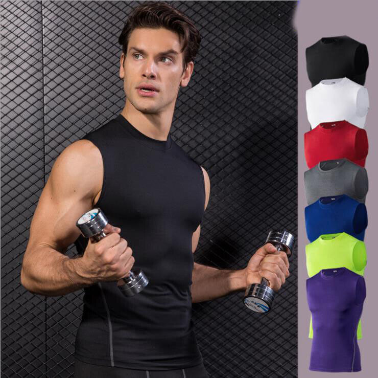 Mens Workout Compression Tight Fitness Sports Basketball Running Tops Vests Tee