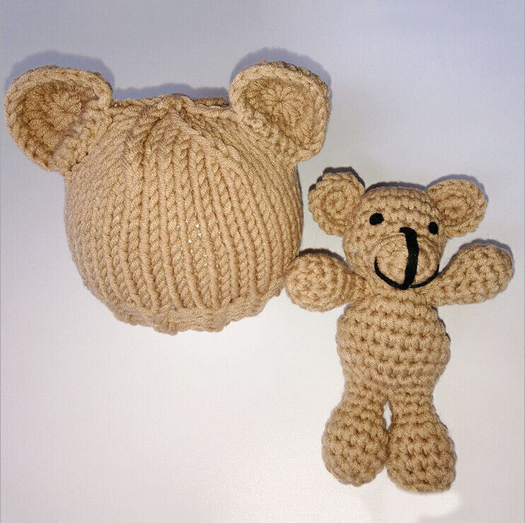 Newborn Baby Bear +Hat Set Girl Boy Photography Prop Photo Crochet Knit Costume