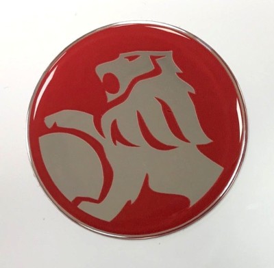 HOLDEN Sticker/Decal - Chrome on Red 56mm Diameter HIGH GLOSS DOMED GEL FINISH