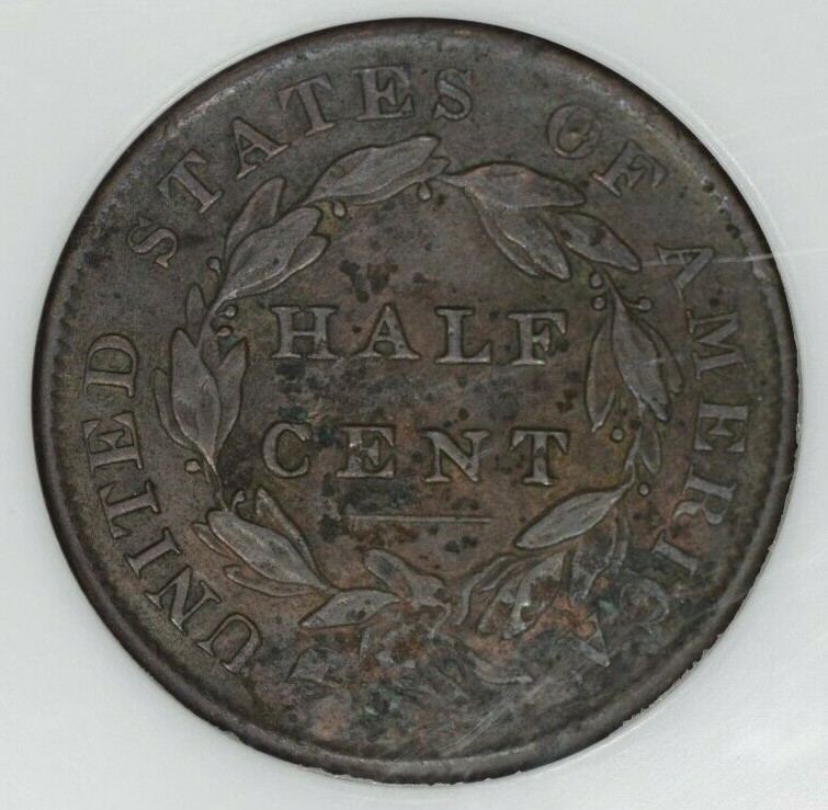 1835 1/2c Classic Head Half Cent VF Details Corroded Encapsulated by PCI Holder
