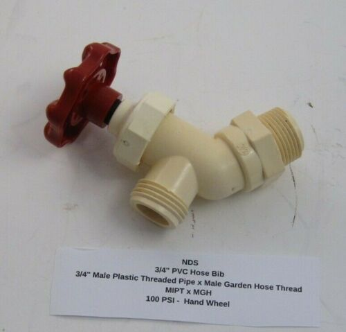 NDS 3/4" PVC Hose Bib (3/4" Plastic MIPT x Male Garden Hose Thread) - Hand Wheel