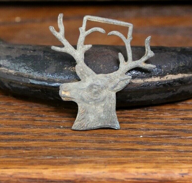 Vintage Brass Elk Buck Stag Deer Head Bust Charm Pendant Antique Antlers Trinket