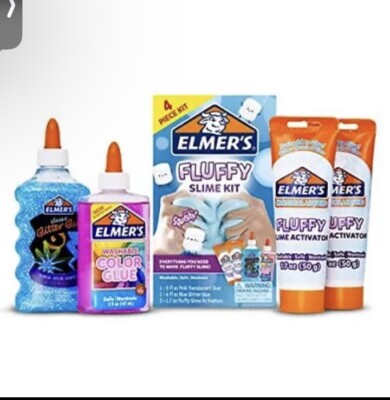Elmer s Fluffy Slime Kit w/ Translucent Color Glue Elmers Glitter Glue 2 BATCHES