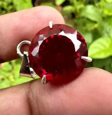 Natural Red Ruby Round Certified 30 CT Loose Gemstone 925 Solid Silver Pendant