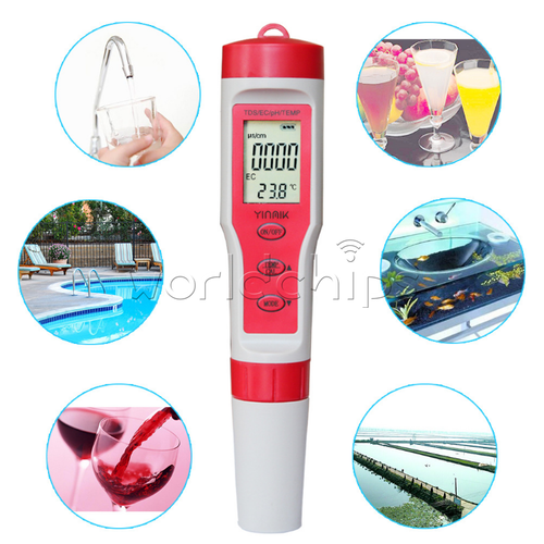 Digital PH/EC/TDS/TEMP Tester Water Quality Monitor Water pH Tester + Test Paper