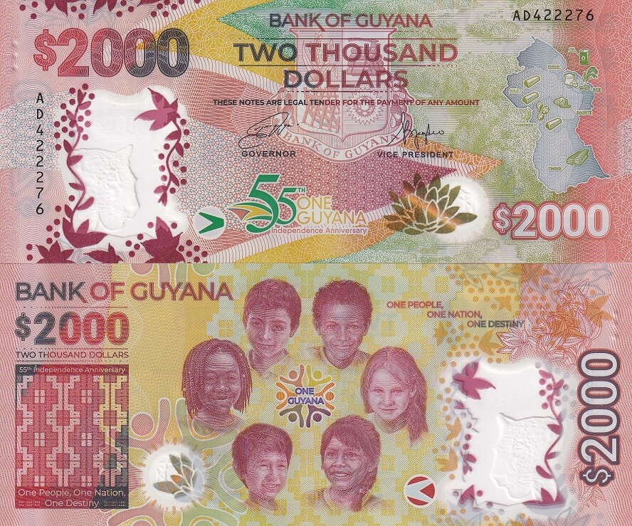 Guyana 2000 Dollars 2021/2022 Commemorative P 42 Polymer UNC