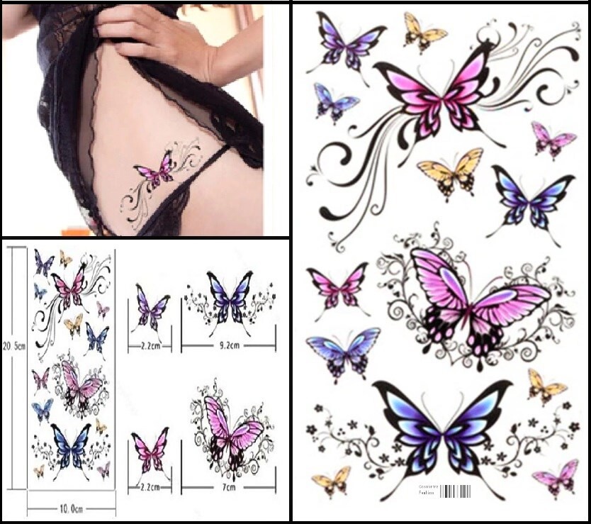 Schmetterlinge Einmal Tattoos Blumen Temporäre Tattoo Body Sticker 20x10cm NEU !