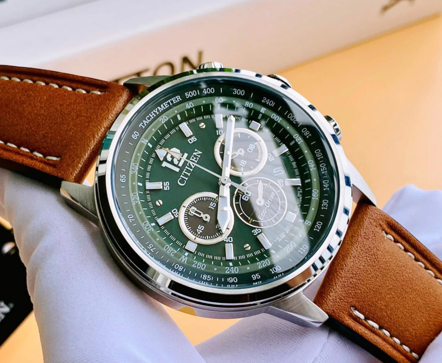 Pre-owned Citizen Eco-drive Ca4477-08x Avion Green Dial Chronograph Men's Watch