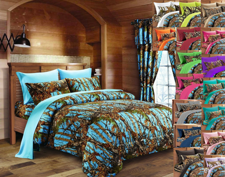 1 Pc King Powder Blue Camo Comforter 104 X 94 Microfiber