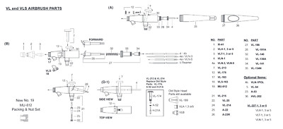 Ricambi e accessori per aerografo Paasche VL e VLS  - SCEGLI IL RICAMBIO