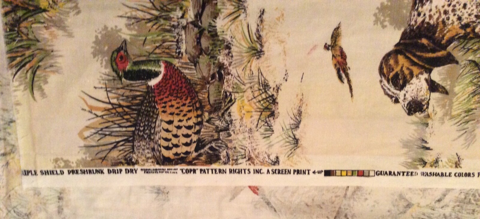 COPR PATTERN RIGHTS HUNT DOGS PHEASANT FABRIC 51” x 44”