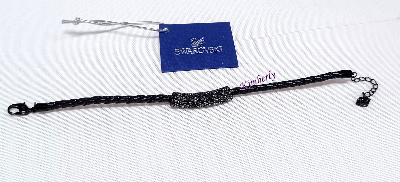 レア　SWAROVSKI　スワロフスキー　ブレスレット　ブラック　ラインストーン Swarovski Stone Bracelet Black Braided Leather Dark Crystal