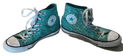 CONVERSE Chuck Taylor Hi Top Sneakers Metallic Teal Mermaid Print Women 5 Men 7