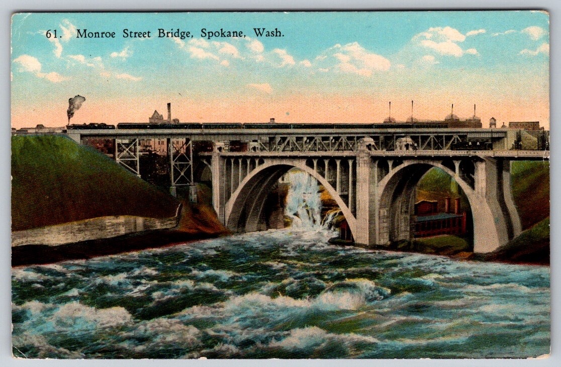 Monroe Street Bridge Spokane Washington WA Postcard 1912 Vtg