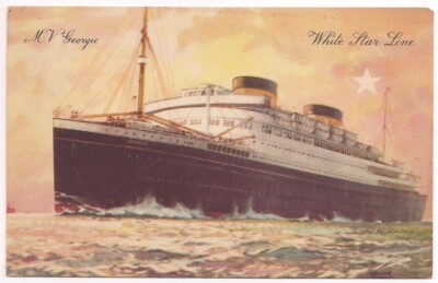 M.V. GEORGIC Postcard WHITE STAR LINE Artist Signed WALTER THOMAS c.1932 Ship
