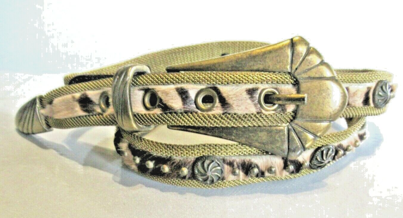 Cow Hair Mesh Metal Brass Studs Belt SZ 31 S/M 3/4 Cow Hair Mesh Metal Brass Studs Belt SZ 31 S/M 3/4