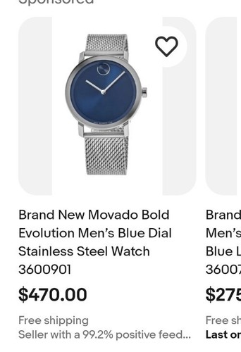 Pre-owned Movado Bold Evolution Watch Blue Dial Silver Mesh Bracelet 3600901 Unisex